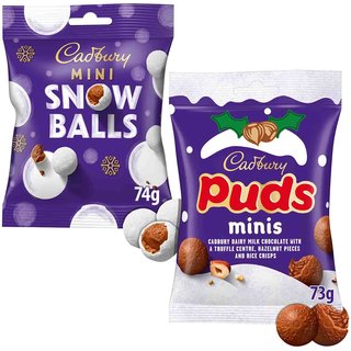 Cadbury Mini Snow Balls & Mini Puds Chocolate Bags (Bundle of 2)