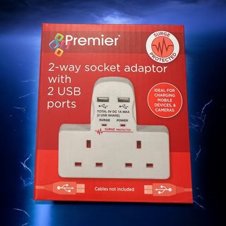 Surge Protected 2 Way Socket & 2 USB Port Adaptor