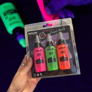 3PK Intense Neon UV 3D Fabric Paints - Pink, Green, Orange