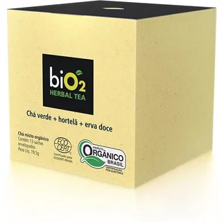 Chá Verde, Hortelã e Erva Doce biO2 Herbal Tea Caixa com 13 Sachês