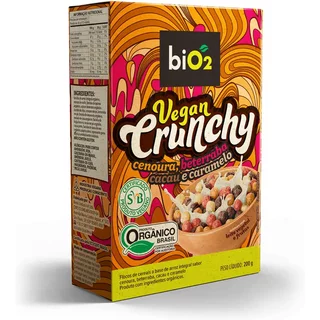 Cereal Matinal Orgânico Saudável Cenoura, Beterraba, Cacau e Caramelo biO2 Vegan Crunchy 200 g