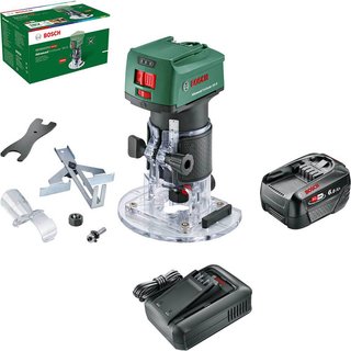 Bosch ADVANCEDTRIMROUTER 18V-8 P4A 18v Cordless Trim Router with Plunge Attachment 1 x 2.5ah Li-ion Battery Charger Case