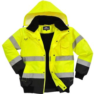 Oxford Weave 300D Class 3 Hi Vis Contrast BomberJacket Yellow / Black M