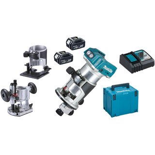Makita DRT50 18v LXT Cordless Brushless Plunge Router and Trimmer Kit 2 x 5ah Li-ion Battery Charger Case & Accessories