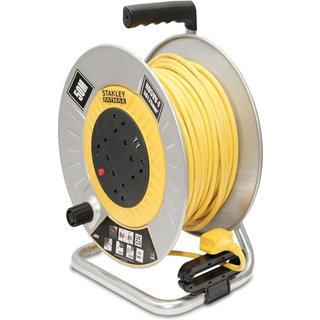 STANLEY® Electrical Open Metal Drum Cable Reel 240V 13A 4-Socket + 2 USB 50m SXECGM2OHXE