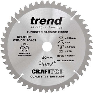 Trend Craft Anti Kickback Thin Kerf Circular Saw Blade 190mm 48T 20mm