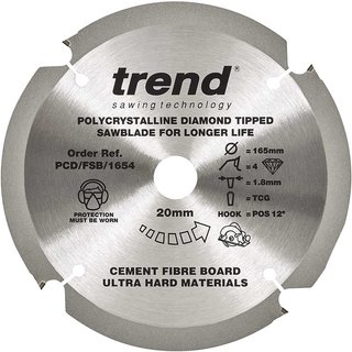 Trend Cement Fibreboard PCD Cutting Saw Blade 165mm 4T 20mm