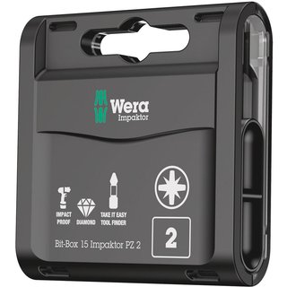 Wera Bit-Box Pozi Impaktor Screwdriver Bits PZ2 25mm Pack of 15