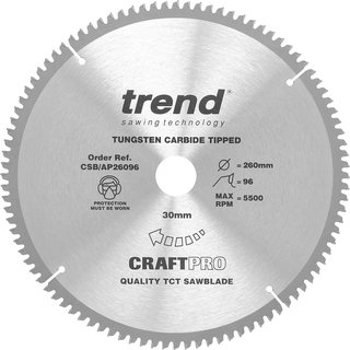 Trend CRAFTPRO Aluminium and Plastic Cutting Saw Blade 260mm 96T 30mm