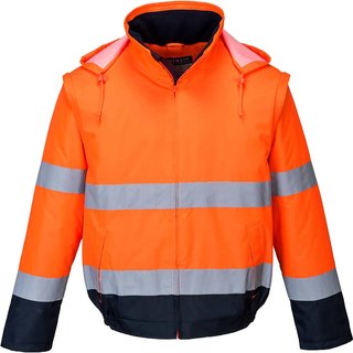 Portwest Essential 2 in 1 Waterproof Hi Vis Jacket Orange / Navy M