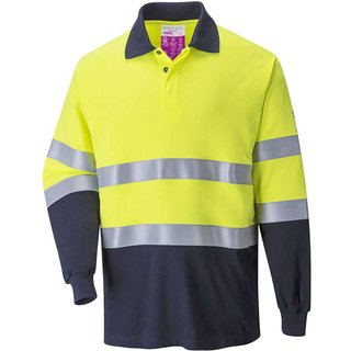 Modaflame Mens Flame Resistant Hi Vis 2-Tone Polo Shirt Yellow / Navy M