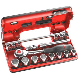 Facom 18 Piece 3/8" Drive Bi Hex Socket Set Metric in Detection Box 3/8"