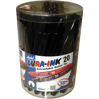 Markal Dura Ink 20 Retractable Fine Bullet Tip Permanent Marker Pen Black Pack of 24