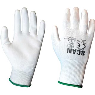 Scan White PU Coated Gloves - L (Size 9) (Pack 12) 5004W