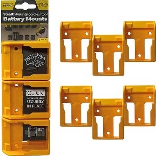 Stealth Mounts 6 Pack Battery Mounts for DeWalt 18-54V XR Tools Yellow