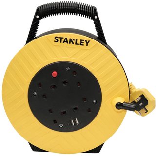 STANLEY® Electrical Semi-Enclosed Cable Reel 240V 13A 4-Socket + 2 USB 15m SXECGJ2OHQE