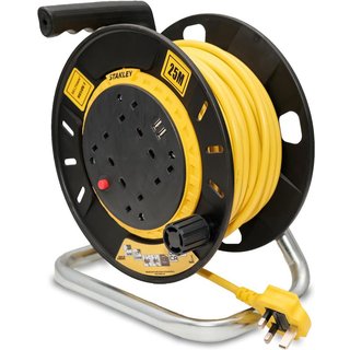 STANLEY® Electrical Open Drum Cable Reel 240V 13A 4-Socket + 2 USB 25m SXECGT2OHSE