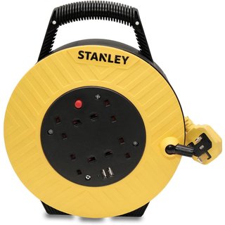 STANLEY® Electrical Semi-Enclosed Cable Reel 240V 13A 4-Socket + 2 USB 7.5m SXECGJ2OHME