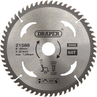 Draper TCT Wood Cutting Circular Saw Blade 185mm 60T 25.4mm