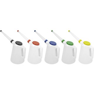 Sealey 5 Piece Colour Coded Flexible Spout Oil Container Set