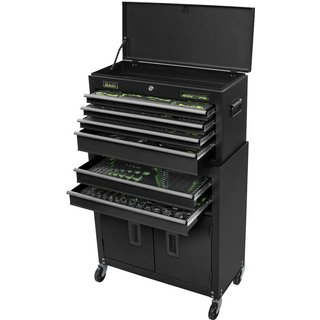 Siegen 247 Piece Tool Kit in Roller Cabinet and Top Chest Combination Black