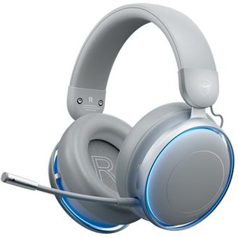 Headset Gamer Machenike GX60 Bluetooth 5.4, Som Surround 7.1, Drivers 53mm, Wireless 2.4Ghz 15ms, ANC -48dB, Bateria 98hrs, LED Azul Gelo - Cinza