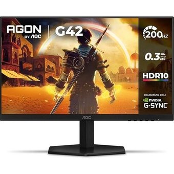 Monitor Gamer AOC 23.8", Full HD, 200Hz, 0.3ms, IPS, G-Sync, HDR, Ângulo Ajustável, Preto - 24G42HE