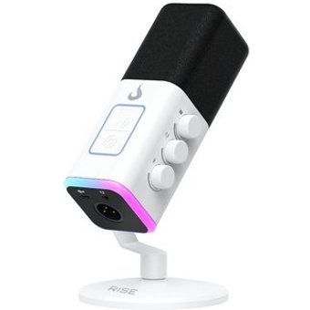 Microfone Gamer De Mesa Rise Mode Noisy Cube 01, RGB, USB, Branco - RM-MNC-01-W