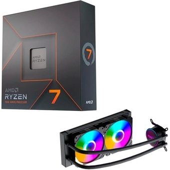 Processador AMD Ryzen 7 7700X, 4.5GHz (5.4GHz Max Turbo), Cache 40MB, 8 Núcleos, 16 Threads, AM5, Com Vídeo Integrado - 100-100000591WOF + Water Cooler MACH1 Logic, RGB, 240mm, AMD e Intel, Preto - GK240