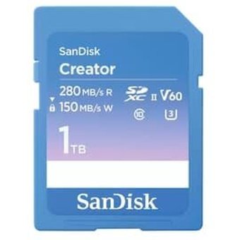 Cartão de Memória SanDisk Creator Series SD UHS-II 1TB, Leitura 280MB/s e Gravação 150MB/s - SDSDXEP-1T00-GNCIS