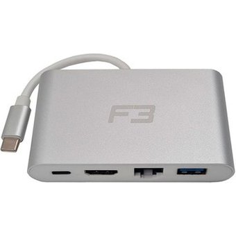 HUB F3 Adaptador USB-C 3.1, 4 em 1, para HDMI 4K, Ethernet, USB 3.0, USB-C - RJ45-JC-TYC-401