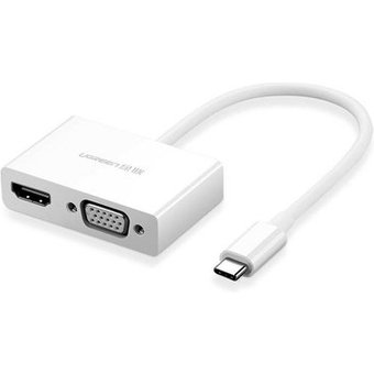 HUB Conversor Ugreen, USB-C para HDMI e VGA, 15cm, Branco - UG-30843
