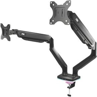 Suporte de Mesa Articulado Gamer para 2 Monitores de 17" a 35" PIX, com Pistão a Gás e HUB USB-C/A, RGB, Preto - PX-GG9-D