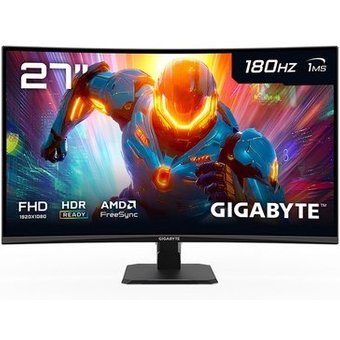 Monitor Gamer Curvo Gigabyte 27", Full HD, 180Hz, 1ms, FreeSync Premium, HDR Ready, Preto - GS27FC-SA