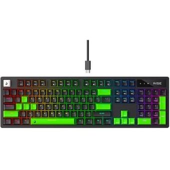 Teclado Mecânico Gamer 2 em 1 Rise Mode GM2 Full Black and Green RGB Switch Outemu Brown, USB-C, Preto - RM-TCM-GM2F-BBRO