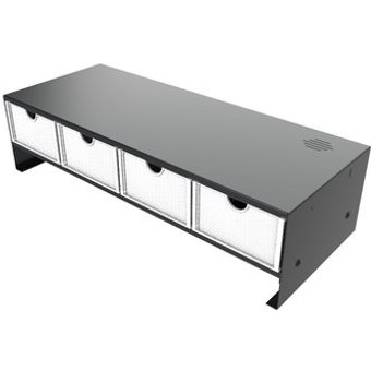 Suporte Ergonômico de Mesa para Monitor e Notebook Ergofirst, com 4 Gavetas, Preto e Branco - MR07