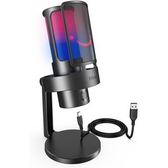Microfone Gamer Fifine Ampligame A8 Plus RGB, USB, Cardioide e Omni, Preto - A8PLUS