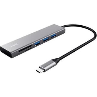 Hub Trust Halyx, 3 Portas USB, Leitor de Cartão MicroSD/SD, Conexão USB-C, de Alumínio, - 24191