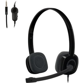 Headset com fio Logitech H151 com Microfone com Redução de Ruído e Conexão 3,5mm - 981-000587