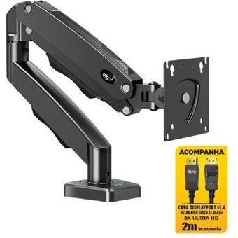 Suporte de Mesa Articulado para Monitor de 17" a 35" ELG, com Pistão a Gás e Cabo DisplayPort, VESA, Grafite - F98DP