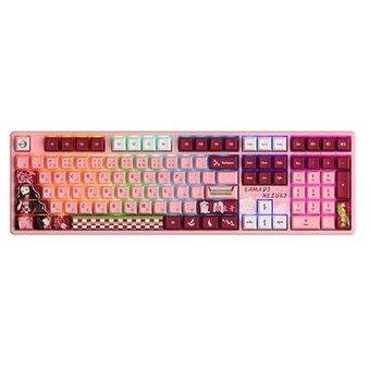 Teclado Mecânico Gamer Akko 5108B-Plus, RGB, Bluetooth, Switch Cream Yellow V3 Pro, N-Key, ANSI, Demon Slayer Kamado Nezuk, Rosa