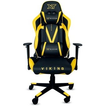 Cadeira Gamer XT Racer Viking Series, Até 120Kg, Reclinável, Com Almofadas, Cilindro de Gás Classe 4, Couro PU, Preta e Amarela - XTR-011