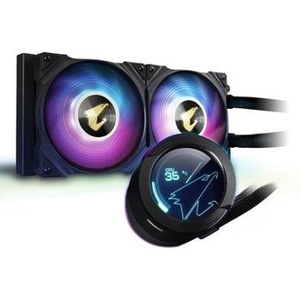 Water Cooler Gigabyte Aorus Liquid Cooler 240, RGB, 240mm (2x 120mm), AMD/Intel, Com Display LCD, Preto - GP-AORUS WATERFORCE X 240