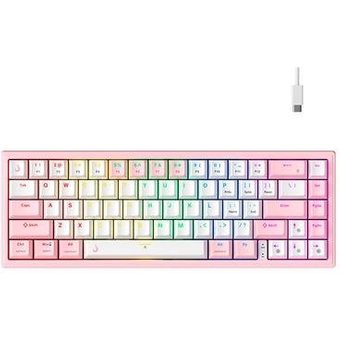 Teclado Mecânico Gamer Rise Mode GM1 Pro White and Pink, RGB, Mini (65%), Switch Outemu Brown, Branco e Rosa - RM-TCM-GM1P-WPBRO
