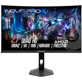 Monitor Gamer Curvo Rise Mode Nova Pro 27", QHD, 180Hz, 1ms, VA, HDMI e DisplayPort, Altura Ajustável, Som Integrado, Preto - RM-MONV01-27C1802K-B