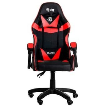 Cadeira Gamer ELG Drakon, Até 140 kg, Ajuste De Altura, Encosto Reclinavel, Braços Articulados, Preto e Vermelho - CH31BKRD