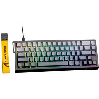 Teclado Magnético Gamer Attack Shark X68 HE, Rapid Trigger, 8000Hz, 0.005mm, 65%, Moonlight, Cinza/Branco - AS-X68HE-MN