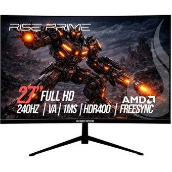 Monitor Gamer Curvo Rise Mode Prime 27", Full HD, 240Hz, 1ms, VA, FreeSync, HDR 400 HDMI e DisplayPort, Preto - RM-MOG-27C240FH-B