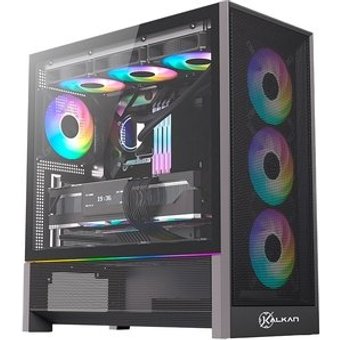 Gabinete Gamer Kalkan Hakon Pro, E-ATX, Sem Fans, Lateral em Vidro Temperado, Preto - KLK00094
