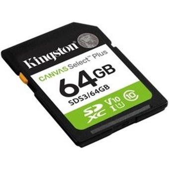 Cartão de Memória SD KIngston de 64GB Canvas Select Plus Gen3, Leitura: 100MB/s, Classe 10, U1, V10 - SDS3/64GB